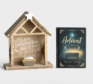 Beautiful Wooden Nativity Set with Family Christmas Devotional